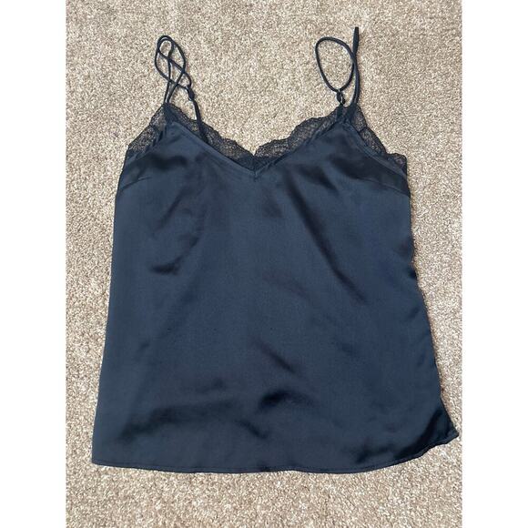 Abercrombie & Fitch black satin Cami lingerie tank spaghetti strap lace trim XS - Picture 5 of 6